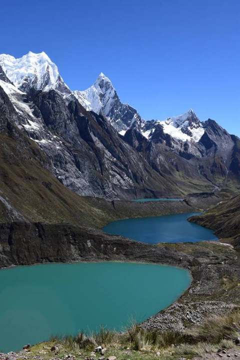 Cordillera Huayhuash, twin lakes below the peaks